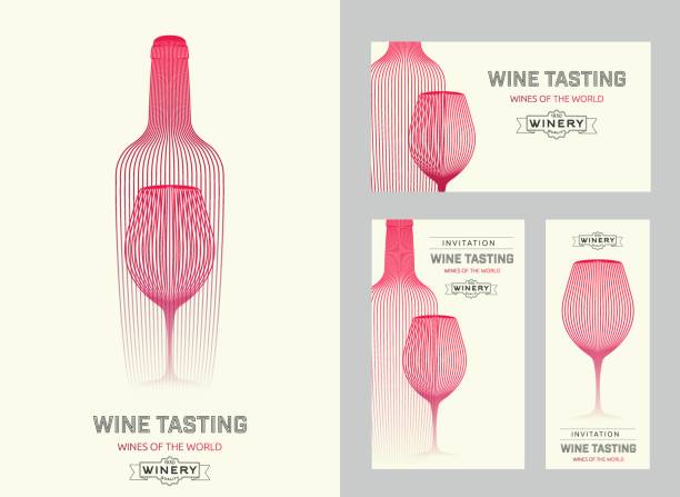 illustrations, cliparts, dessins animés et icônes de modèle de conception avec une illustration moderne du verre de vin et bouteille - wine winetasting cellar wine bottle