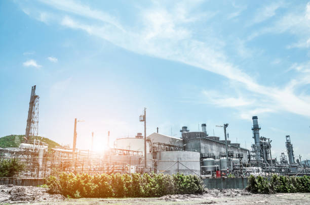 istock Industrial view at oil refinery plant form industry zone 698583080