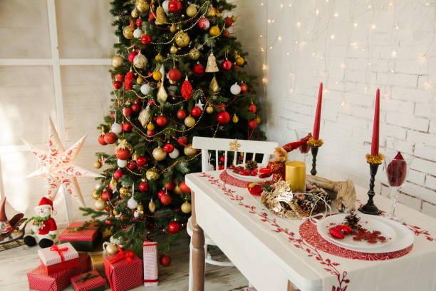 istock The interior of a rustic style with festive table 698584464