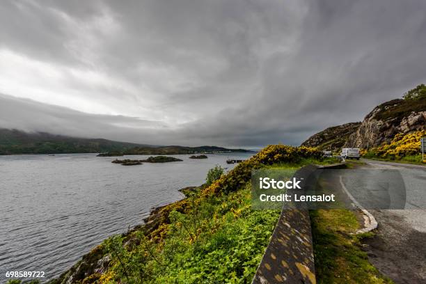 Kyle Of Lochalsh Drive Along The Loch Stock Photo - Download Image Now - Dramatic Sky, Horizontal, Isle of Skye