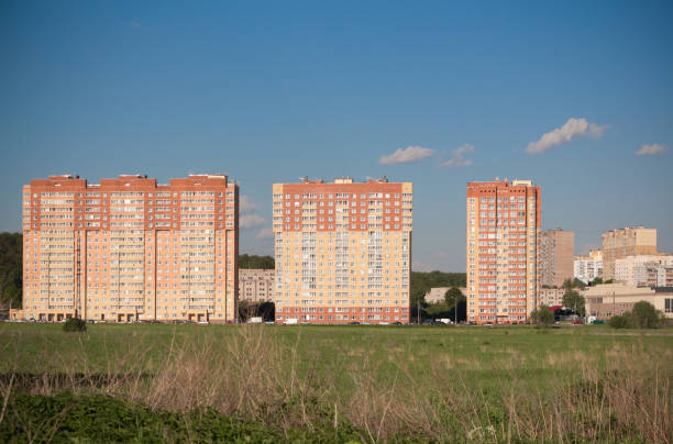 istock Town background from a distance, suburban area 698589910