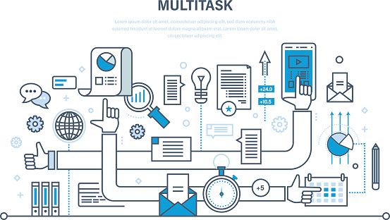 Complete Mutiple Tasks Multitask Performing Multiple Task Simultaneously Using Tablet Laptop ...