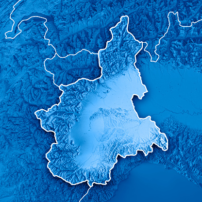 3D Render of a Topographic Map of the state of Piemonte in Northern Italy.