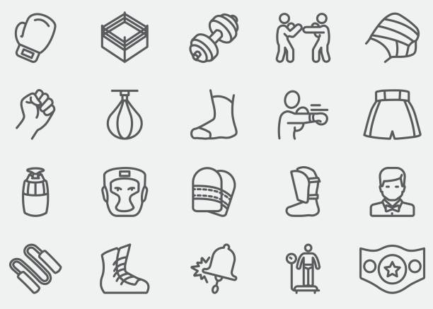 stockillustraties, clipart, cartoons en iconen met boksen en de bestrijding van lijn pictogrammen | eps10 - ruzie