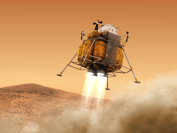 istock Descent Module Of Interplanetary Space Station Landing on Planet Mars 698622820
