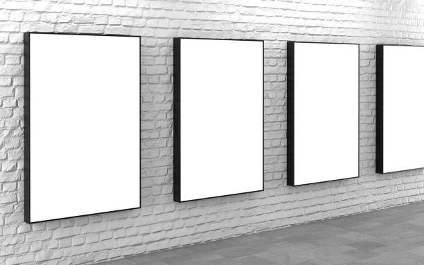 en blanco cajas de luz en pared de ladrillo blanco - lightbox poster wall billboard fotografías e imágenes de stock