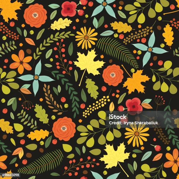 Autumn Rustic Pattern Cute Seamless Pattern With Rustic Hand Drawn Nature Elements In ...