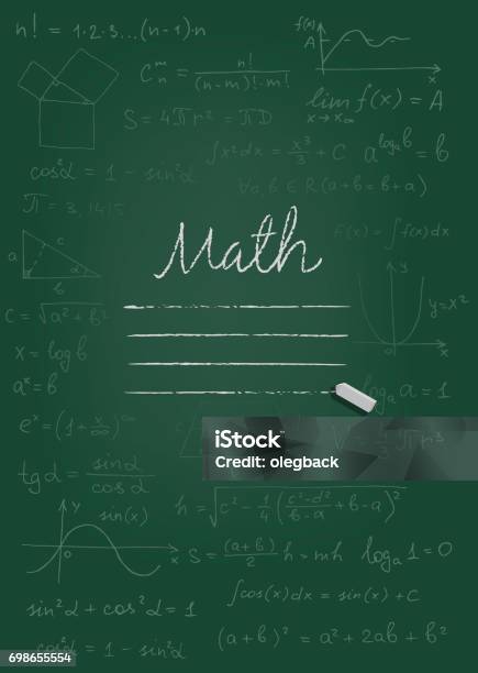 Math Rough Copy Math Copybook Cover Chalk Drawing On Green Blackboard Vector ...