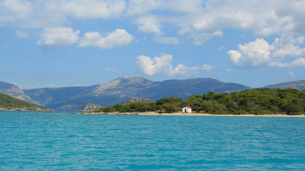 Photo of famous gulf of Petalioi in South Evoia island with clear water beaches, Greece stock photo