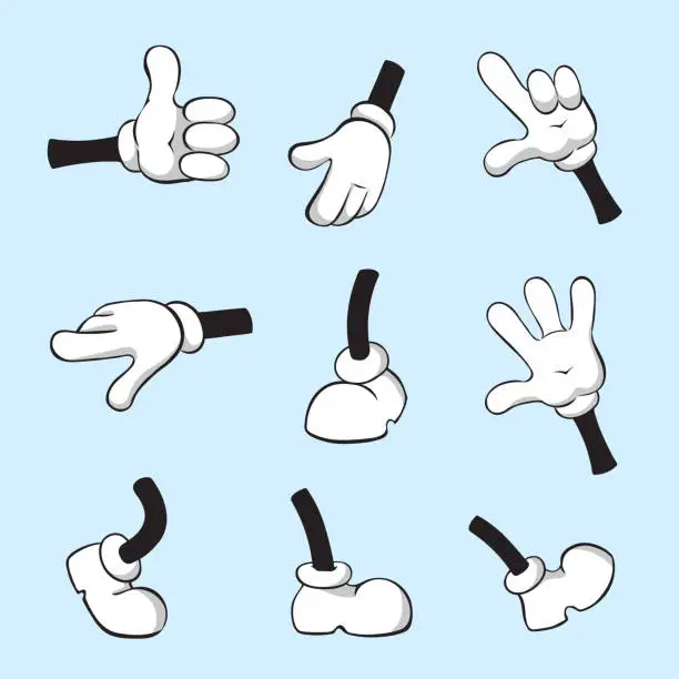 Vector illustration of Cartoon hands and legs vector set for animation, illustration of comical hand in glove