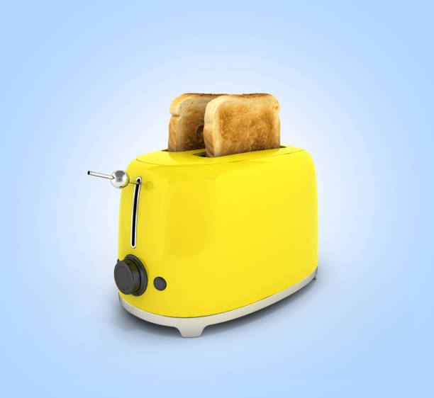 istock Toaster with toasted bread on blue gradient background Kitchen equipment Close up 3d 698704402