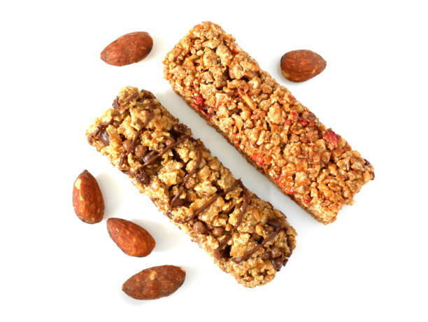 istock Chocolate and strawberry cereal bars with almonds 698724050