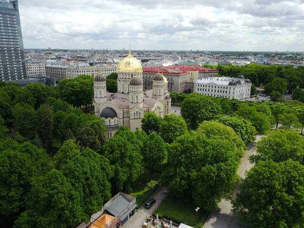 istock Riga Old Town Aerial drone top view 698746136