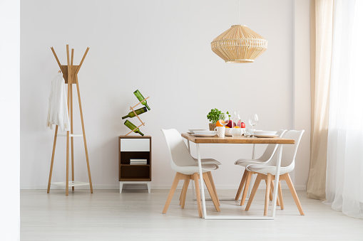 Dining zone in modern, minimal, bright studio