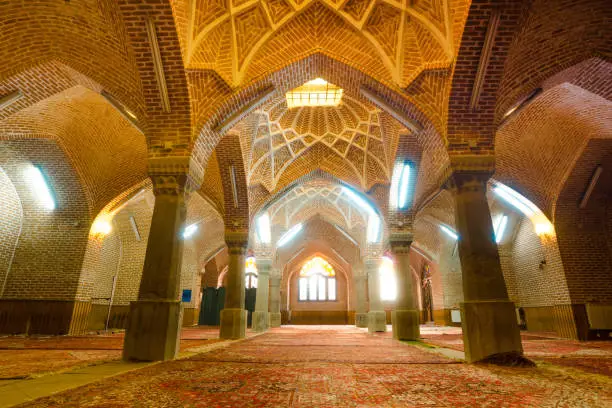 The interior of  Jameh Mosque of Tabriz or Tabriz central mosque located in the Bazaar suburb of Tabriz next to the Grand Bazaar of Tabriz and the Constitutional House of Tabriz.Iran.