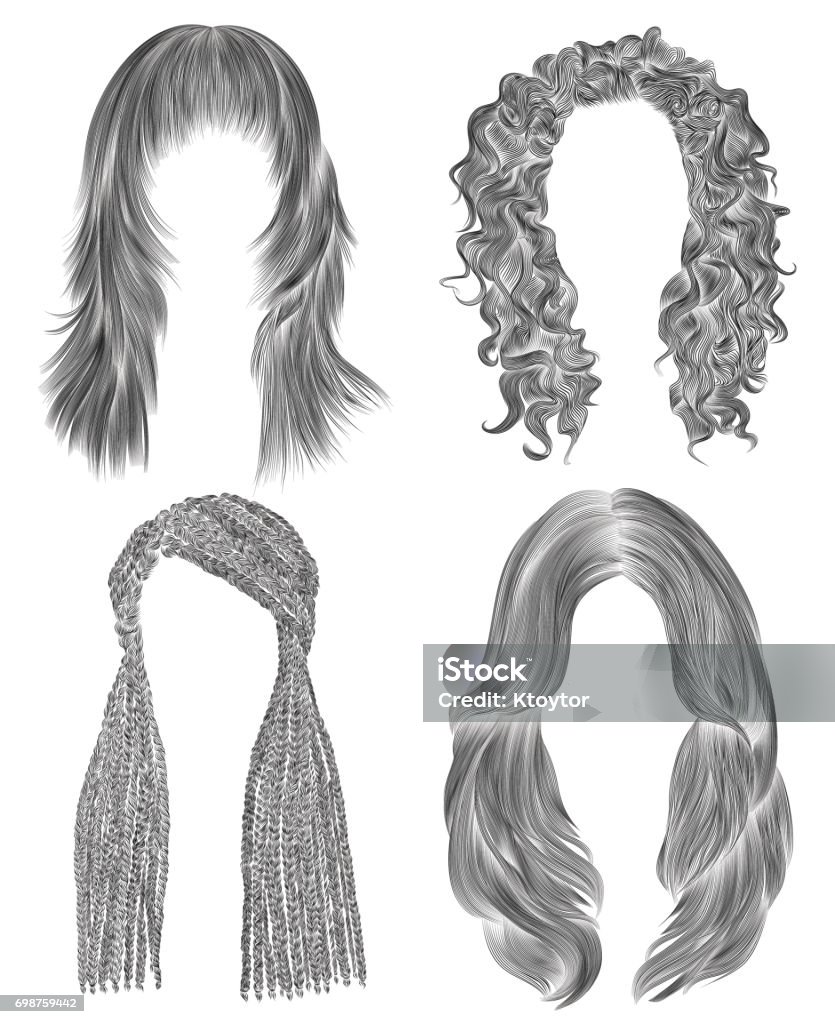Set Long Woman Hairs Black Pencil Drawing Sketch Women Fashion Beauty Style  African Cornrows Fringe Curls Cascade Stock Illustration - Download Image  Now - iStock