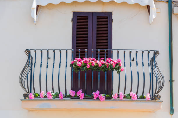 istock Pink flowers on a balcony in springtime 698764908