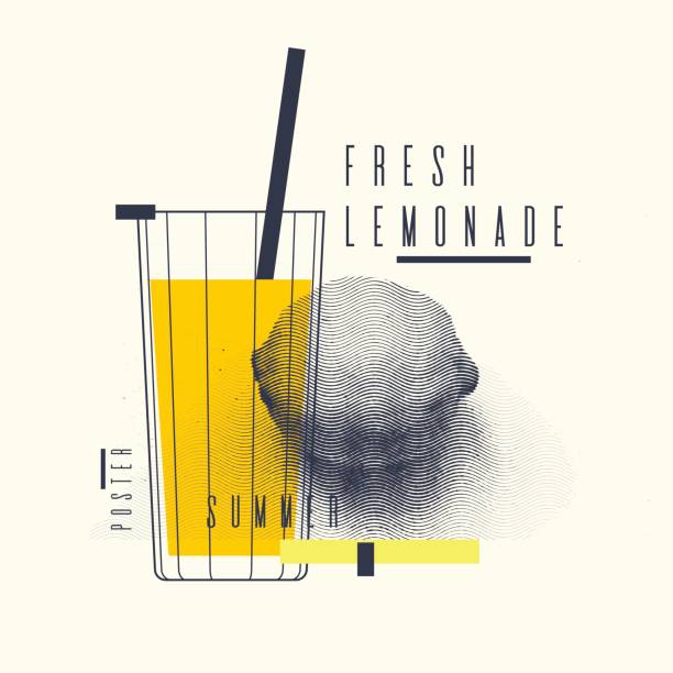 stockillustraties, clipart, cartoons en iconen met verse limonade stijlvolle poster, trendy graphics - dranken illustraties