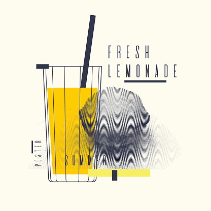 Fresh lemonade stylish poster, trendy graphics. Vector illustration