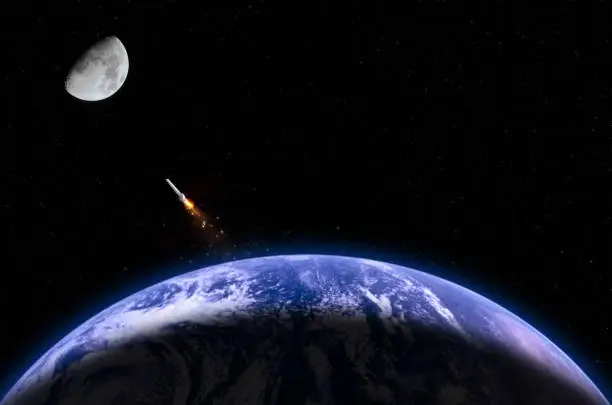 The photograph describes the moon mission. The photograph of moon was captured by myself. The photograph of Earth and rocket are taken from the following NASA's website:  http://nssdc.gsfc.nasa.gov/photo_gallery/photogallery-earth.html

