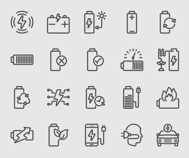 Battery power and Energy line icon Battery power and Energy line icon single line power isolated electricity stock illustrations