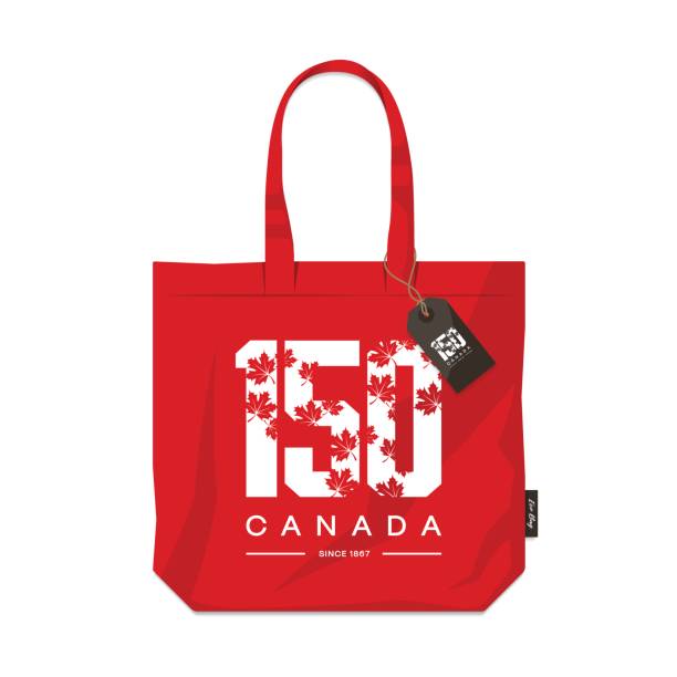 150 anniversary of the founding of Canada maple leaf texture number eco bag isolated vector design. 150 anniversary of the founding of Canada maple leaf texture number eco bag isolated vector design.  150th anniversary stock illustrations