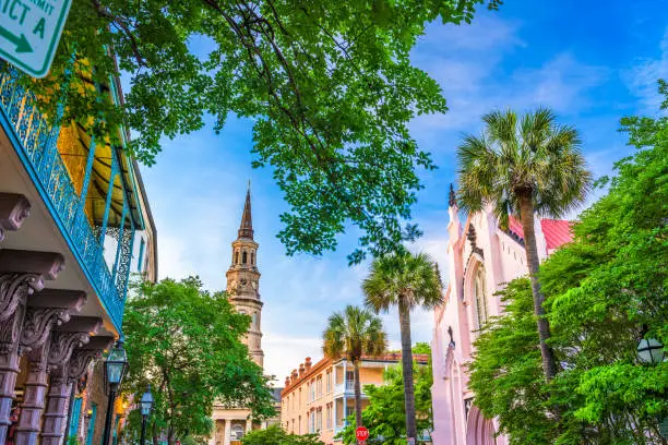 Charleston, South Carolina, USA historic downtown cityscape.