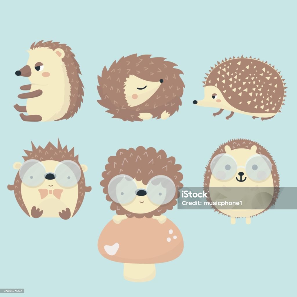 Vector set of porcupine. Vector set of porcupine on blue background. Hedgehog stock vector