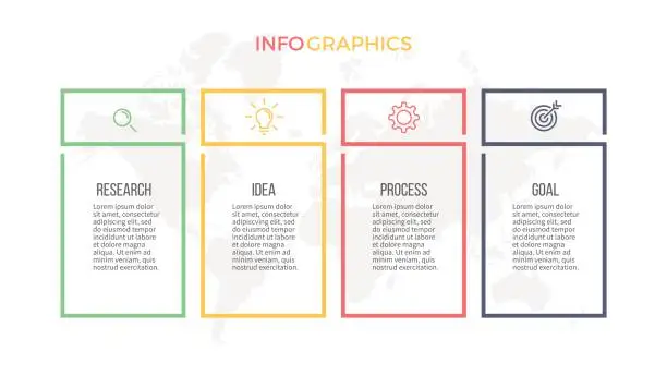 Vector illustration of Business infographics. Presentation with 4 columns, options. Vector template.