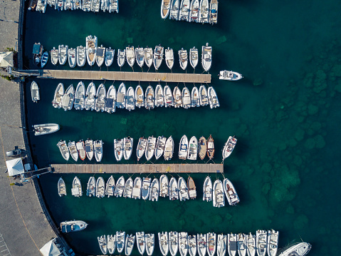 Aerial view of the beautiful marina in Acitrezza, Sicily