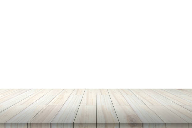 istock Empty wooden table or shelf wall isolated on white background, For present your products. 698847426