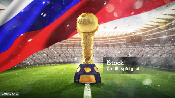 Copa Confederaciones Trofeo De Oro En Forma De Globo Rusia 2017 3d Render Foto de stock y más banco de imágenes de Evento internacional de fútbol