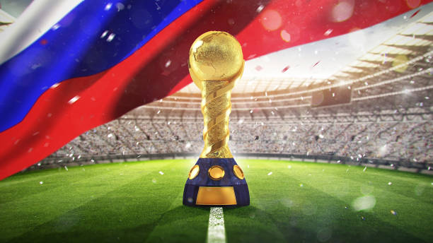 Confederations Cup. Golden trophy in the form of the globe. Russia 2017. 3d render Confederations Cup. Golden trophy in the form of the globe. Russia 2017. 3d render stadium playing field grass fifa world cup stock pictures, royalty-free photos & images