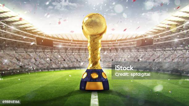 Copa Confederaciones Trofeo De Oro En Forma De Globo 2017 3d Render Foto de stock y más banco de imágenes de Evento internacional de fútbol