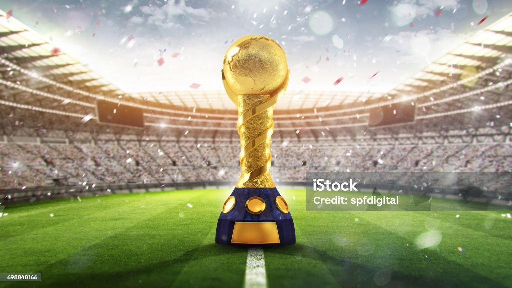 Confederations Cup. Golden trophy in the form of the globe. 2017. 3d render International Soccer Event Stock Photo