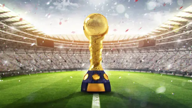 Photo of Confederations Cup. Golden trophy in the form of the globe. 2017. 3d render