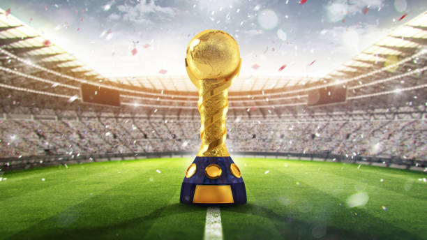 konfederasyon kupası. altın kupa küre şeklinde. 2017. 3d render - world cup stok fotoğraflar ve resimler
