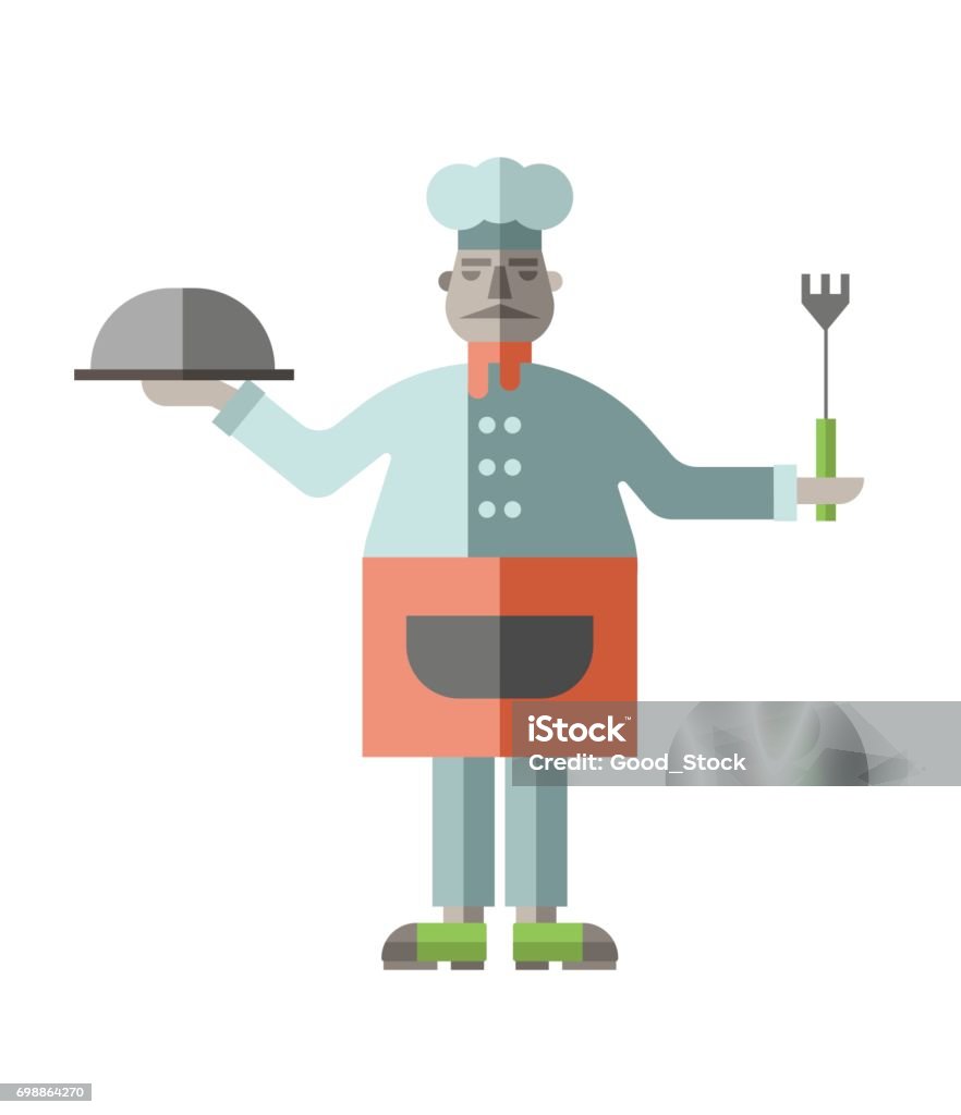 Fat Chef Vector Fat Restaurant Chef With Prepared Dish And Fork In His Hands Vector ...