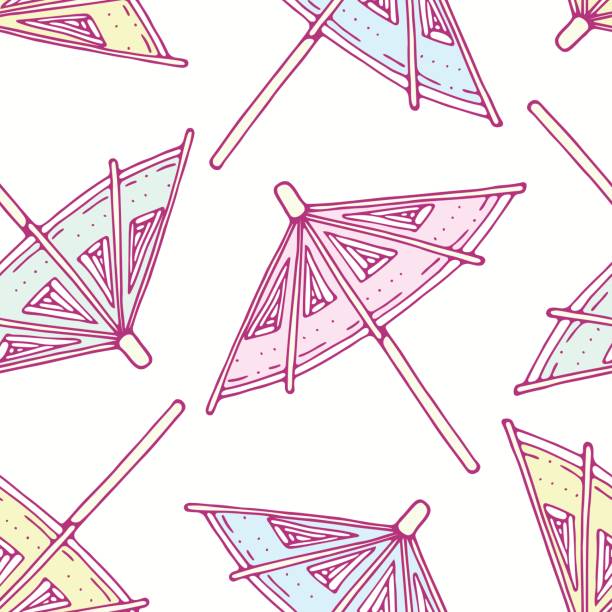 Hand drawn seamless pattern with cocktail umbrellas. Background for cafe, kitchen or food package Hand drawn seamless pattern with cocktail umbrellas. Background for cafe, kitchen or food package. Vector illustration drink umbrella stock illustrations