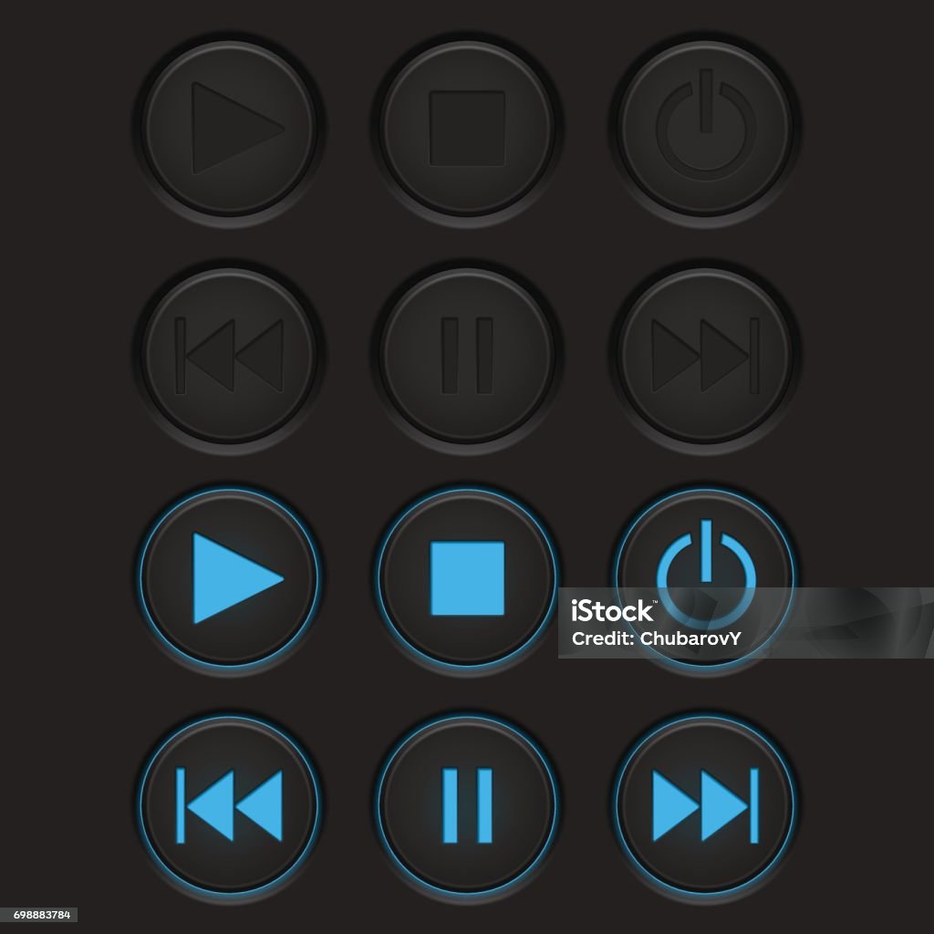 Programable Media Buttons Media Player Buttons Set Normal And Active Pushed Stock Illustration ...