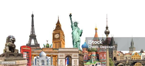 World Landmarks Photo Collage Isolated On White Background Travel Tourism And Study Around The World Concept Stock Photo - Download Image Now