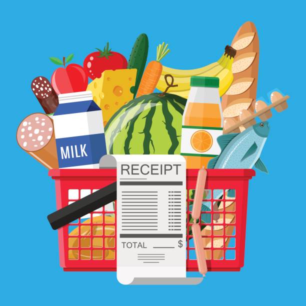 istock Hhopping basket full of groceries and receipt 698910116