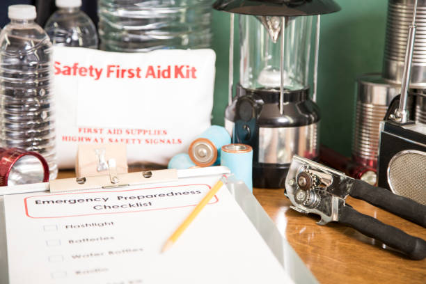 istock Emergency preparation, natural disaster supplies. 698921334