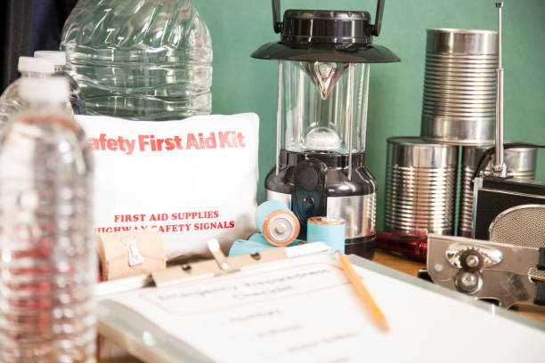 istock Emergency preparation, natural disaster supplies. 698927692