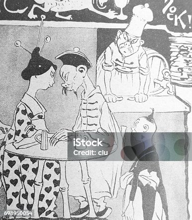 istock Chinese couple in restaurant sitting at the table close to each other 698950054