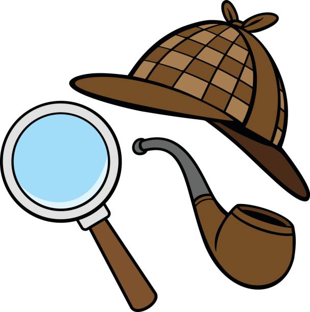 detektiv hut, pfeife und lupe - detective stock-grafiken, -clipart, -cartoons und -symbole