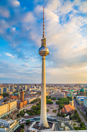 Berlin Tv Tower At Sunset Germany Stock Photo - Download Image Now - Berlin,  Television Tower - Berlin, Aerial View - iStock