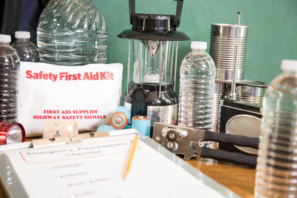 istock Emergency preparation, natural disaster supplies. 698970130