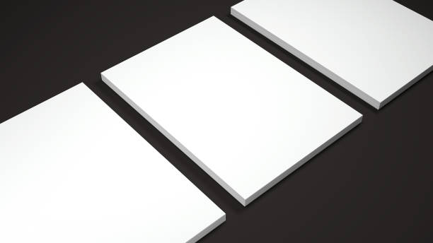 istock Mockup of three White A4 paper sheets on black background. Soft shadow. High resolution 3d render. 699070858