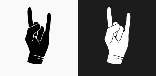 Rock and Roll Hand Icon on Black and White Vector Backgrounds Rock and Roll Hand Icon on Black and White Vector Backgrounds. This vector illustration includes two variations of the icon one in black on a light background on the left and another version in white on a dark background positioned on the right. The vector icon is simple yet elegant and can be used in a variety of ways including website or mobile application icon. This royalty free image is 100% vector based and all design elements can be scaled to any size. horn sign stock illustrations